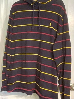 Polo by Ralph Lauren Navy Hoodie with Red & Yellow Stripes